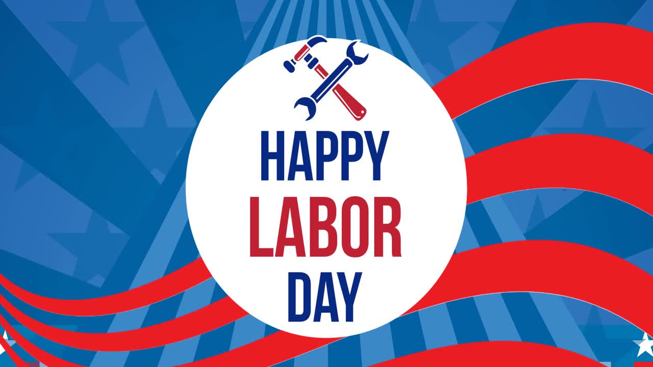 Animation of labor day text over flag of america pattern