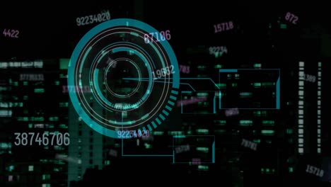 Animation-of-rotating-safe-lock-over-data-processing-on-black-background