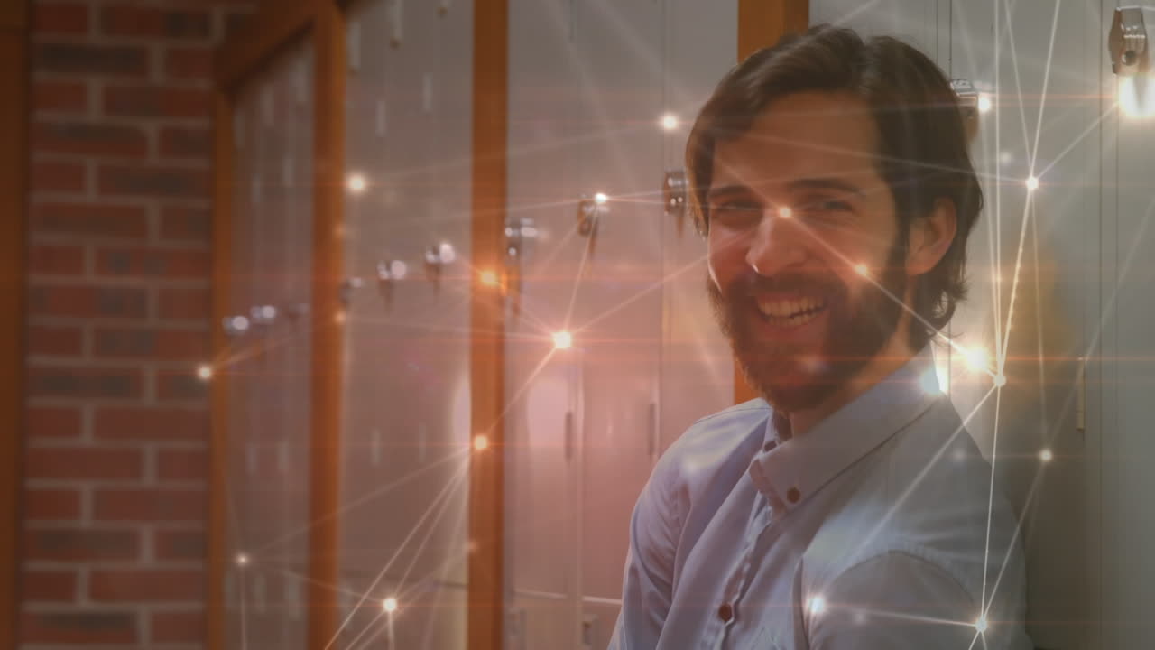 animación de la red de conexiones sobre el hombre en el corredor