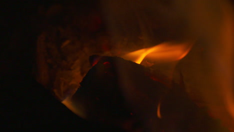 logs burning in a fire - macro close up, slow motion