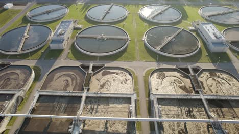 aerial orbit over the industrial machinery in the water clarifying plant