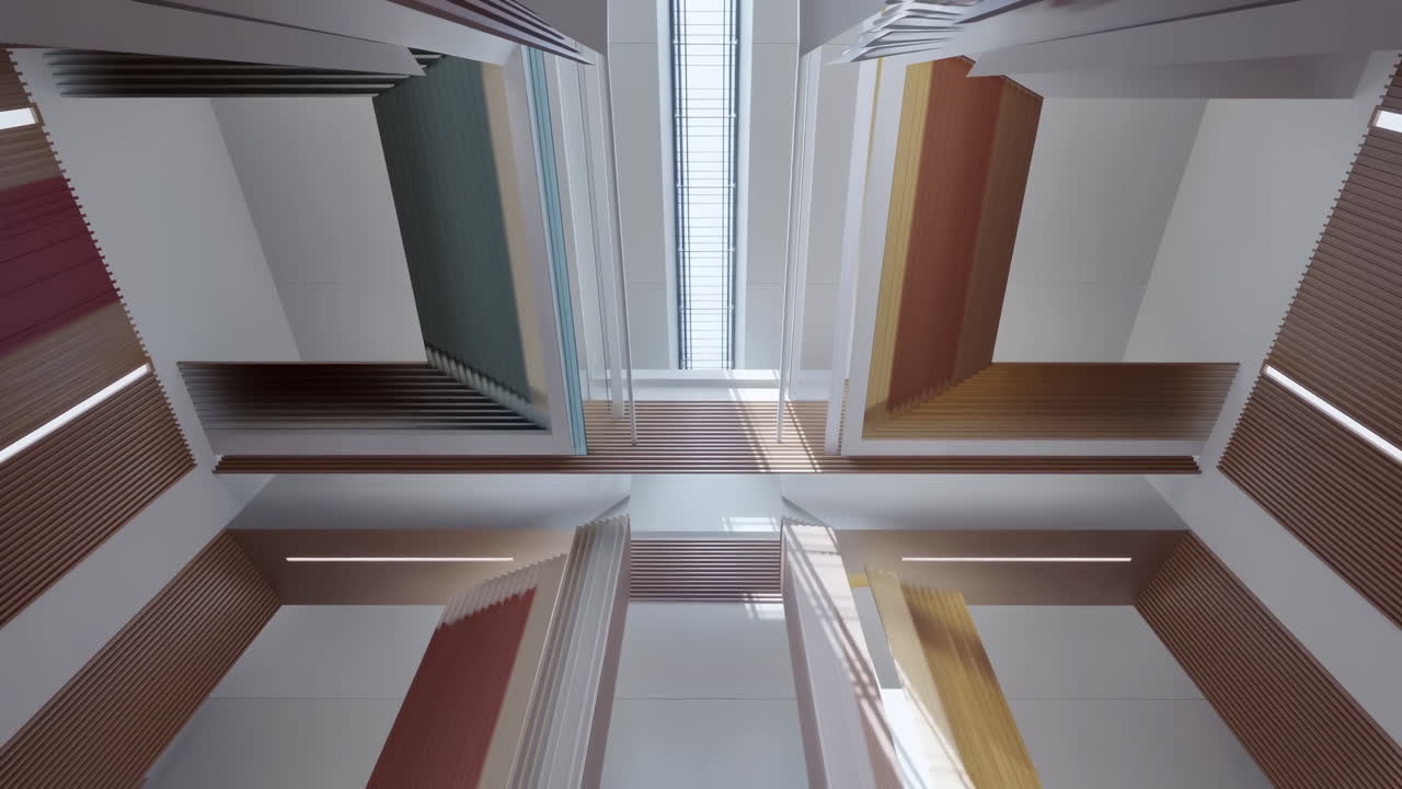 Vista dall'alto di interni architettonici astratti con motivi geometrici