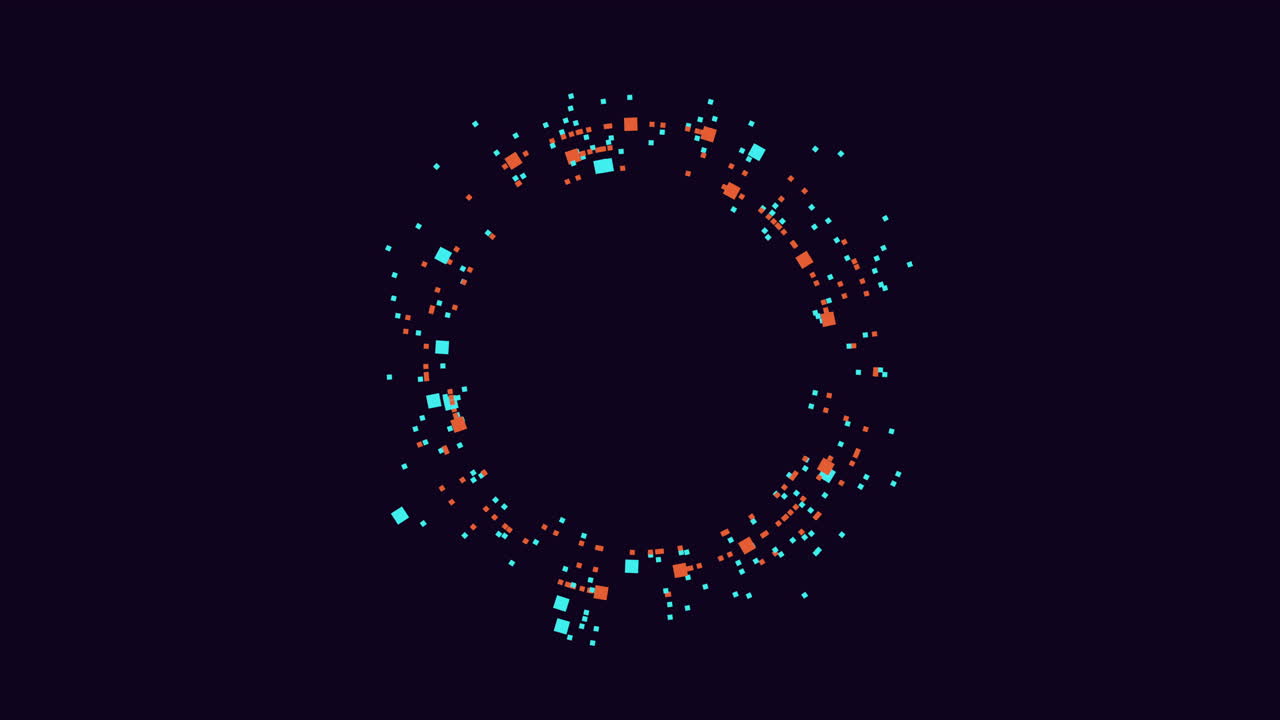 A circle composed of blue and orange dots in a circular pattern, set against a black background, is the focal point of this image, showcasing a minimalist and aesthetic artistic design