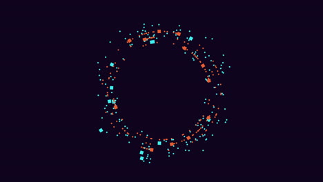 a circle composed of blue and orange dots in a circular pattern, set against a black background, is the focal point of this image, showcasing a minimalist and aesthetic artistic design