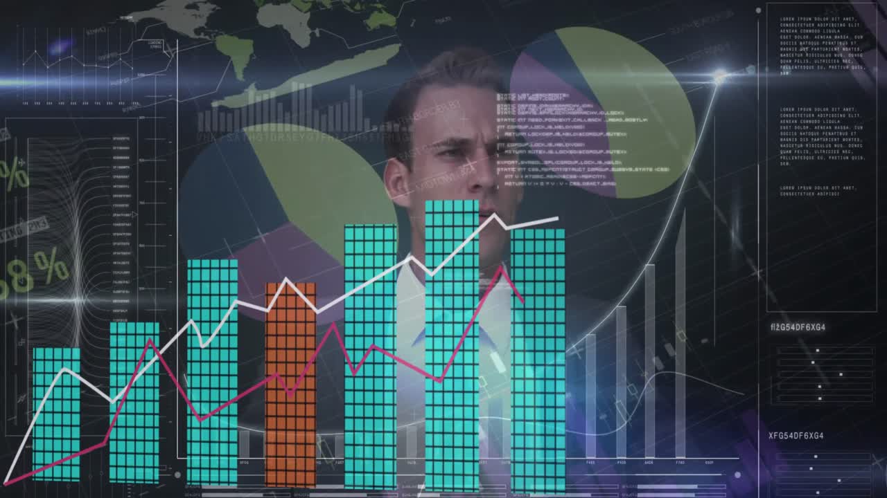 анимация обработки данных над кавказским бизнесменом