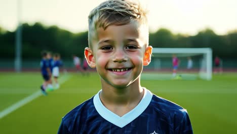 young boy smiling on a soccer field