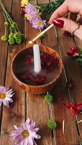 candle and flowers arrangement