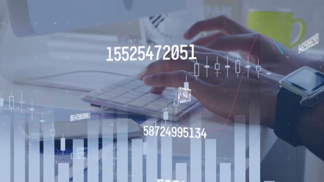 animation of data processing over caucasian businessman typing on keyboard