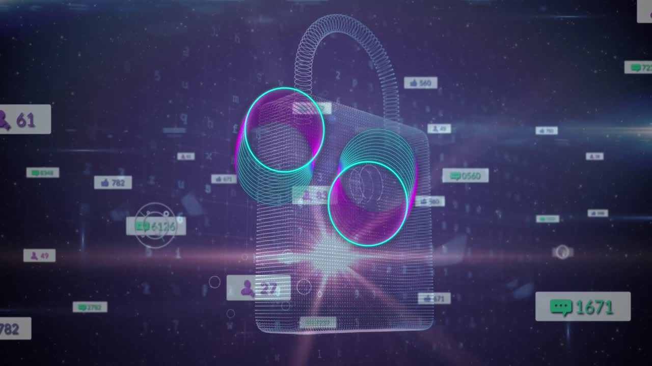 animación de iconos de medios sobre el candado y procesamiento de datos