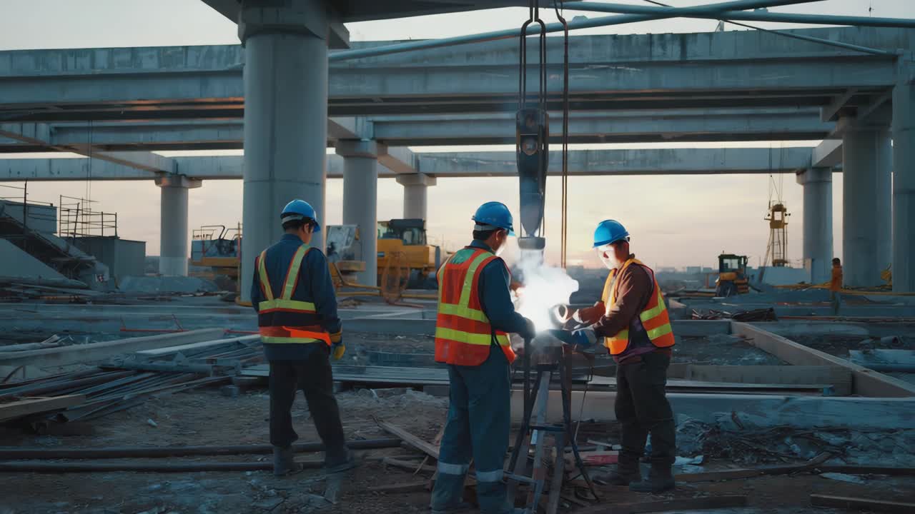 Construction Workers Welding at a Construction Site