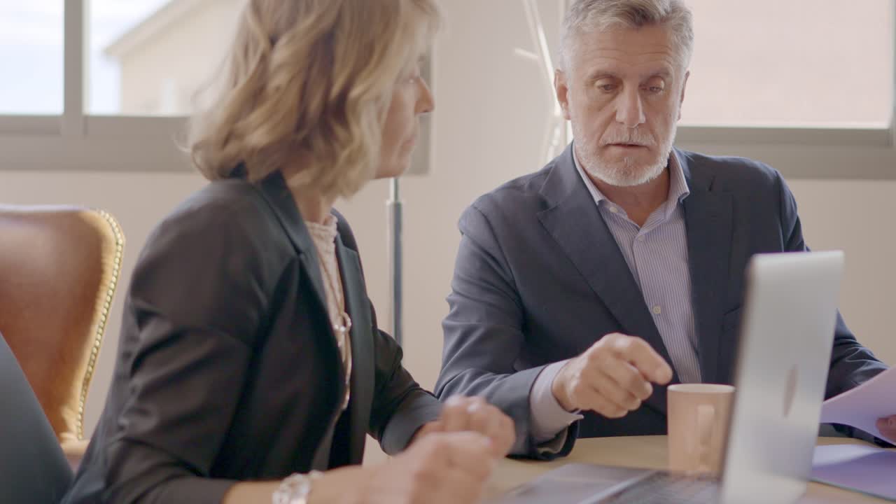 Mature boss and manager of a business working using laptop