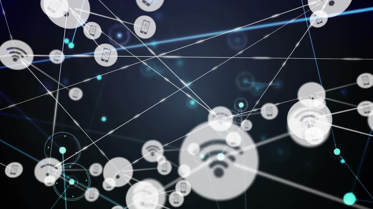 Single node appearing network nodes spawning linking devices pulsing camera moving in to show links