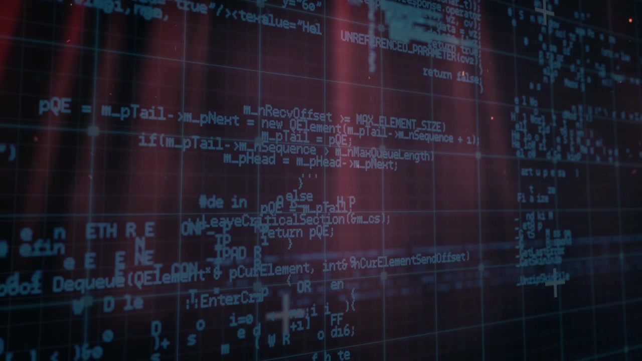 Animation of glowing data processing with markers over grid