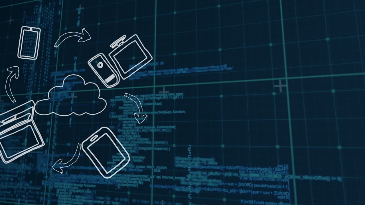 Animation of data processing over media icons