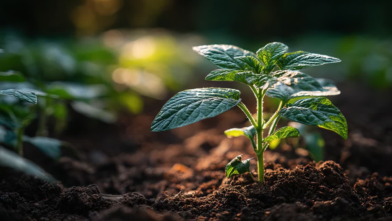 A Close-Up View of a Young Plant Thriving in Moist Soil Under Soft Natural Light, Highlighting its Healthy Green Leaves and Vibrant Growth