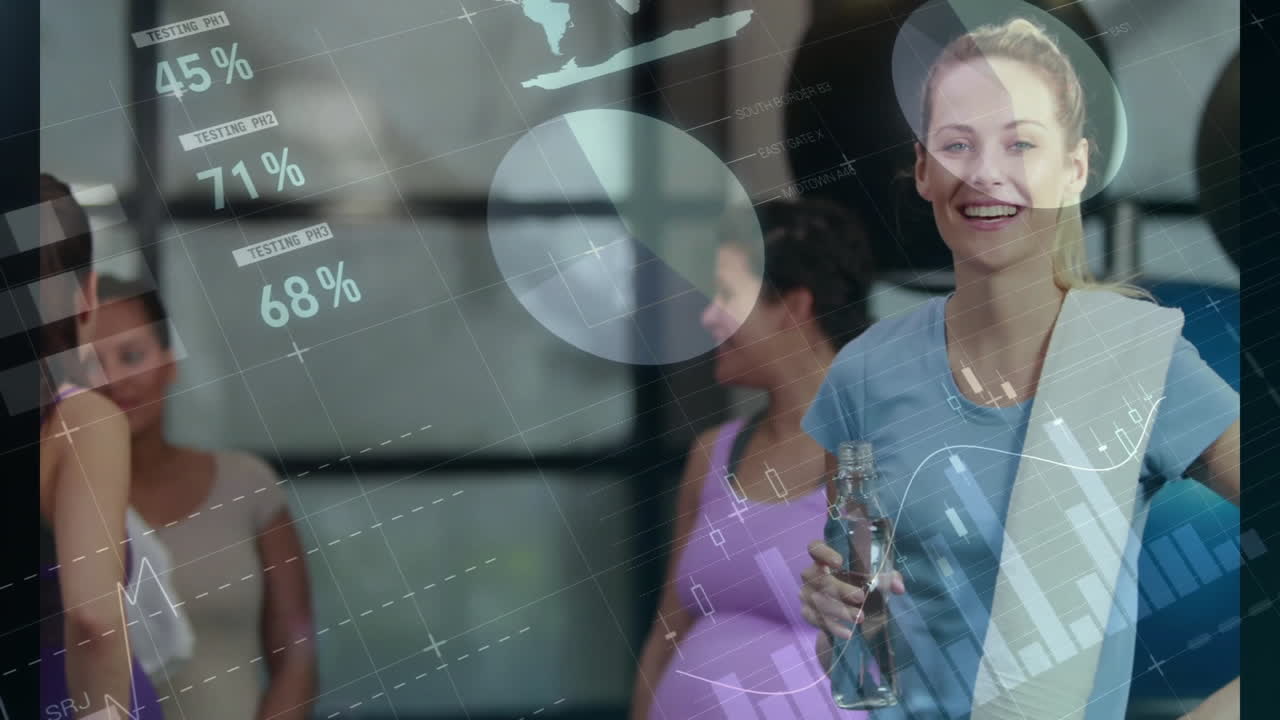 animación de datos de aptitud y métricas de rendimiento sobre las mujeres en el gimnasio