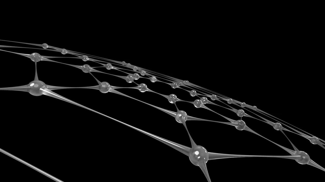 Animazione di una rete di connessioni che ruota su uno sfondo nero.