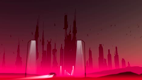 paisaje urbano retro-futurista
