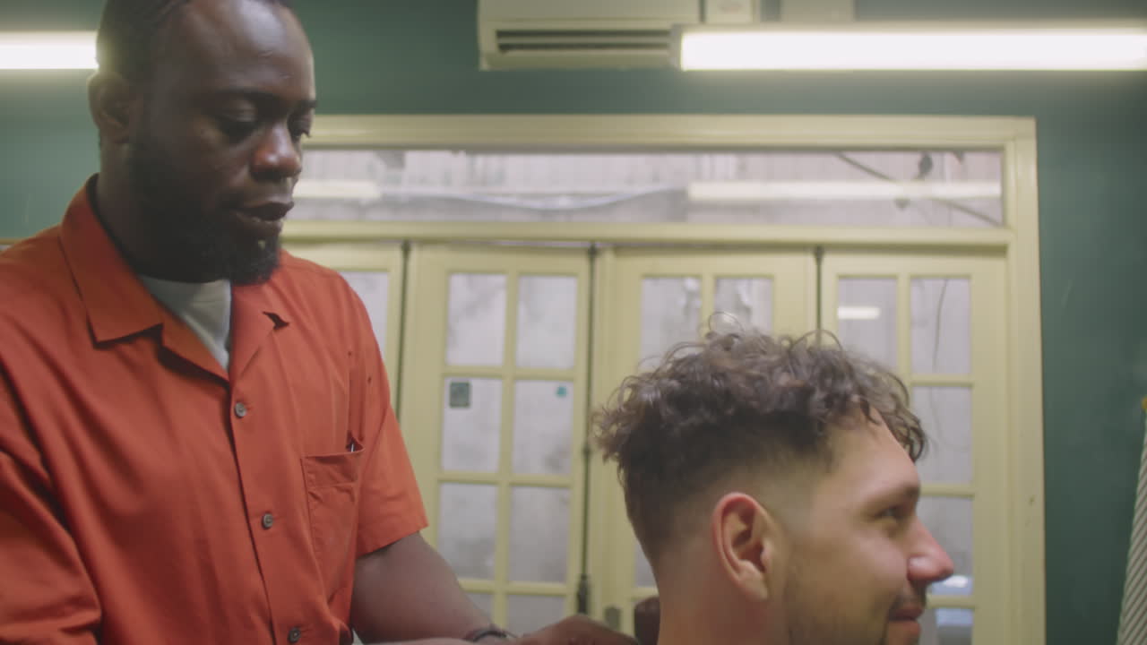 Barber Talking with Thankful Client after Haircut