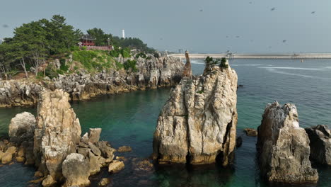 aerial: south korea rock formations in gangwon-do