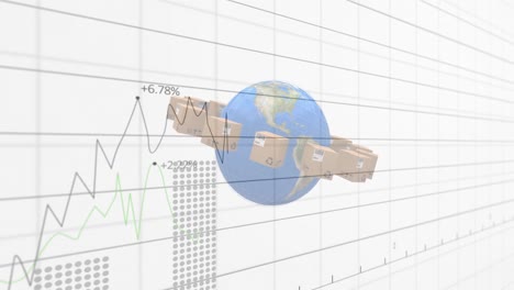 Animation-Der-Finanzdatenverarbeitung-über-Globus-Und-Kartons
