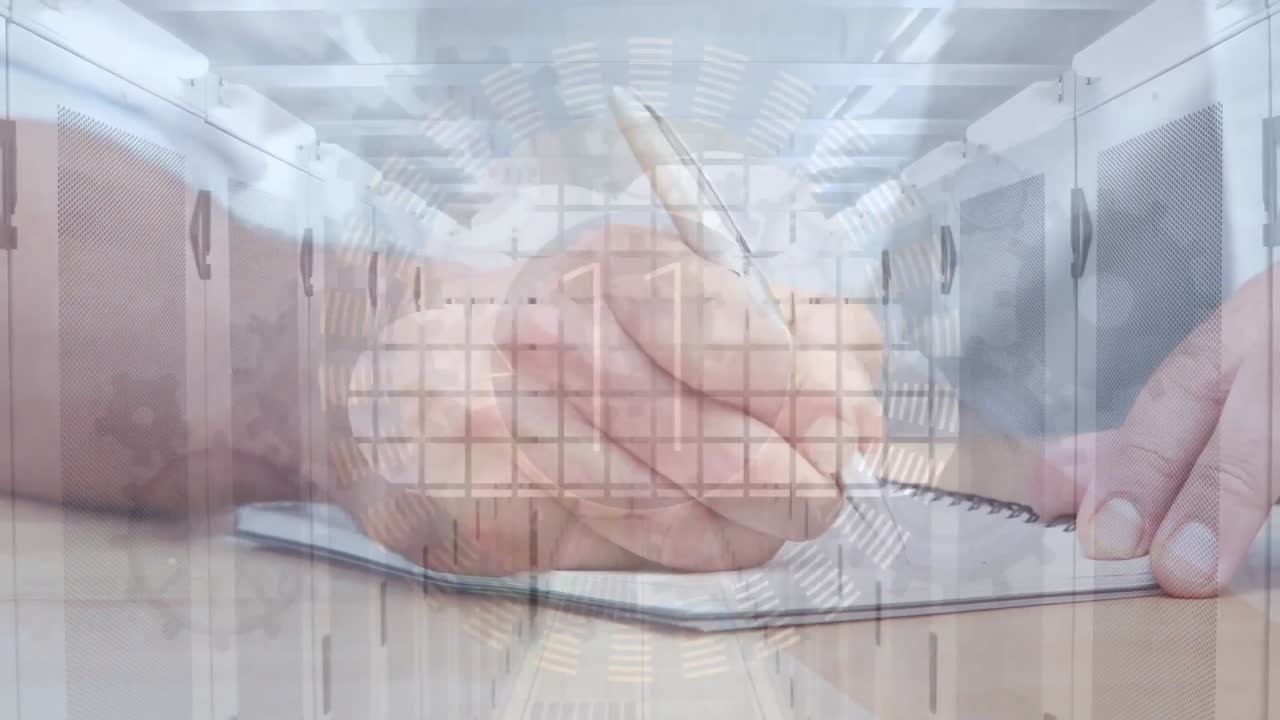 animación de la nube, procesamiento de datos financieros sobre la escritura del hombre.