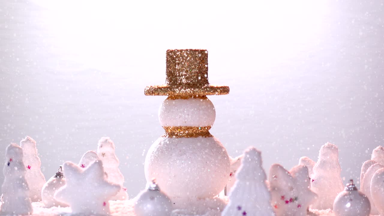새해 또는 크리스마스 휴가 국제에 눈에 snowman., 행복한 시간, 눈이 떨어지는 회전 360도 주변 으로 볼 수 있습니다.