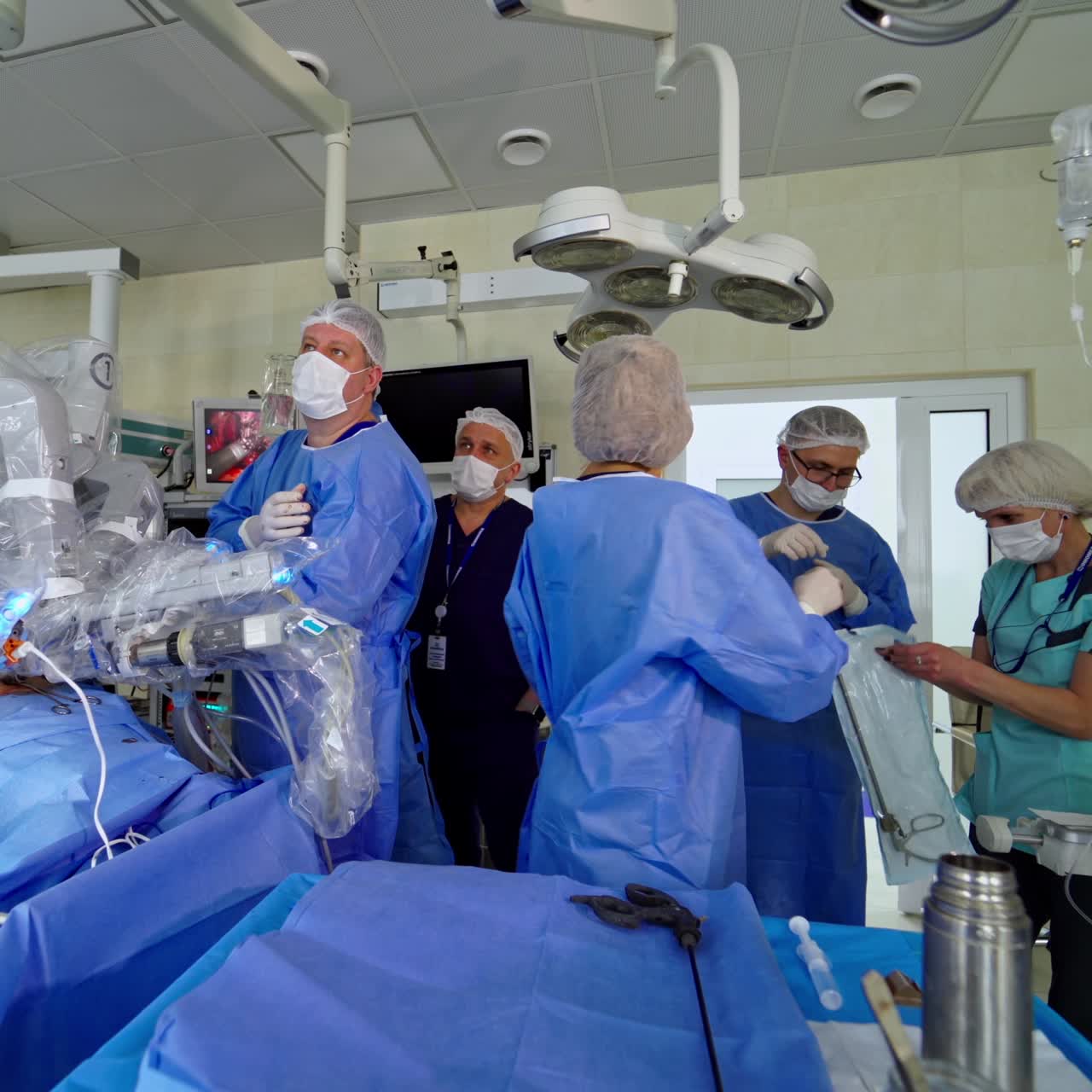 Da Vinci Surgery. Medical operation involving robot. Future of Medicine