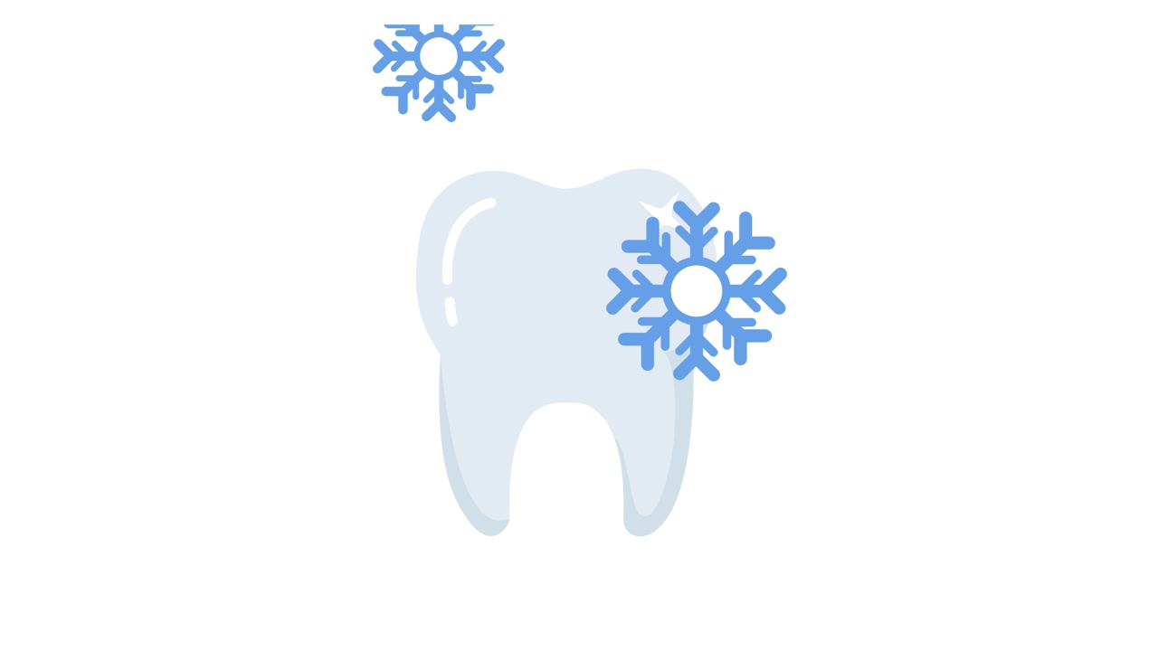 Icona animata di un dente con fiocchi di neve per la sensibilità al freddo