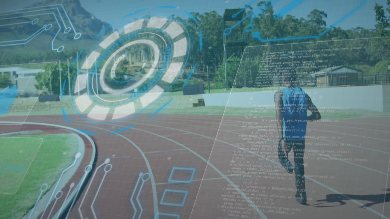 장애인 아프리카계 미국인 남성 달리기 선수에 대한 데이터 처리 애니메이션