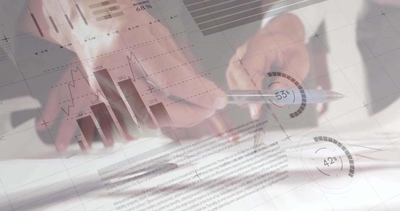 Professional Analyzing Financial Reports with Digital Data Overlay