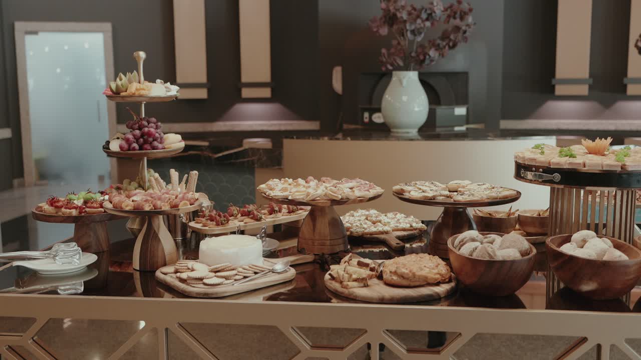 Rich buffet spread brims with gourmet delights and elegance