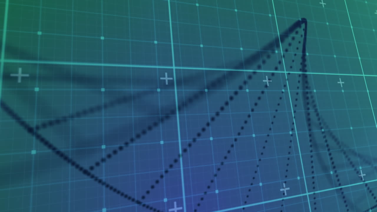 Animation of green grid and black particles forming helix on green background