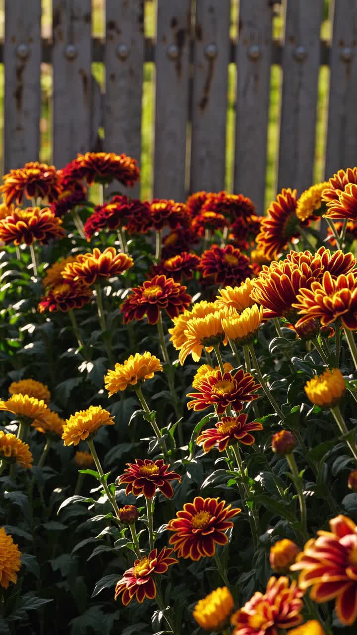 Fiori vivaci in un giardino, catturati da un angolo basso, che ne evidenzia i colori intensi