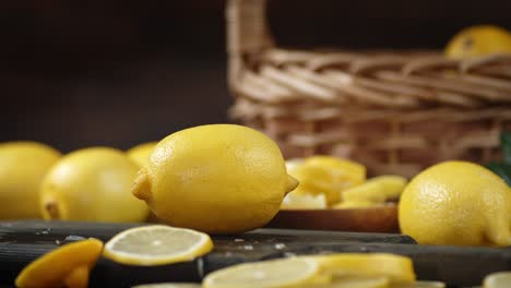 lemon falls on a cutting board.