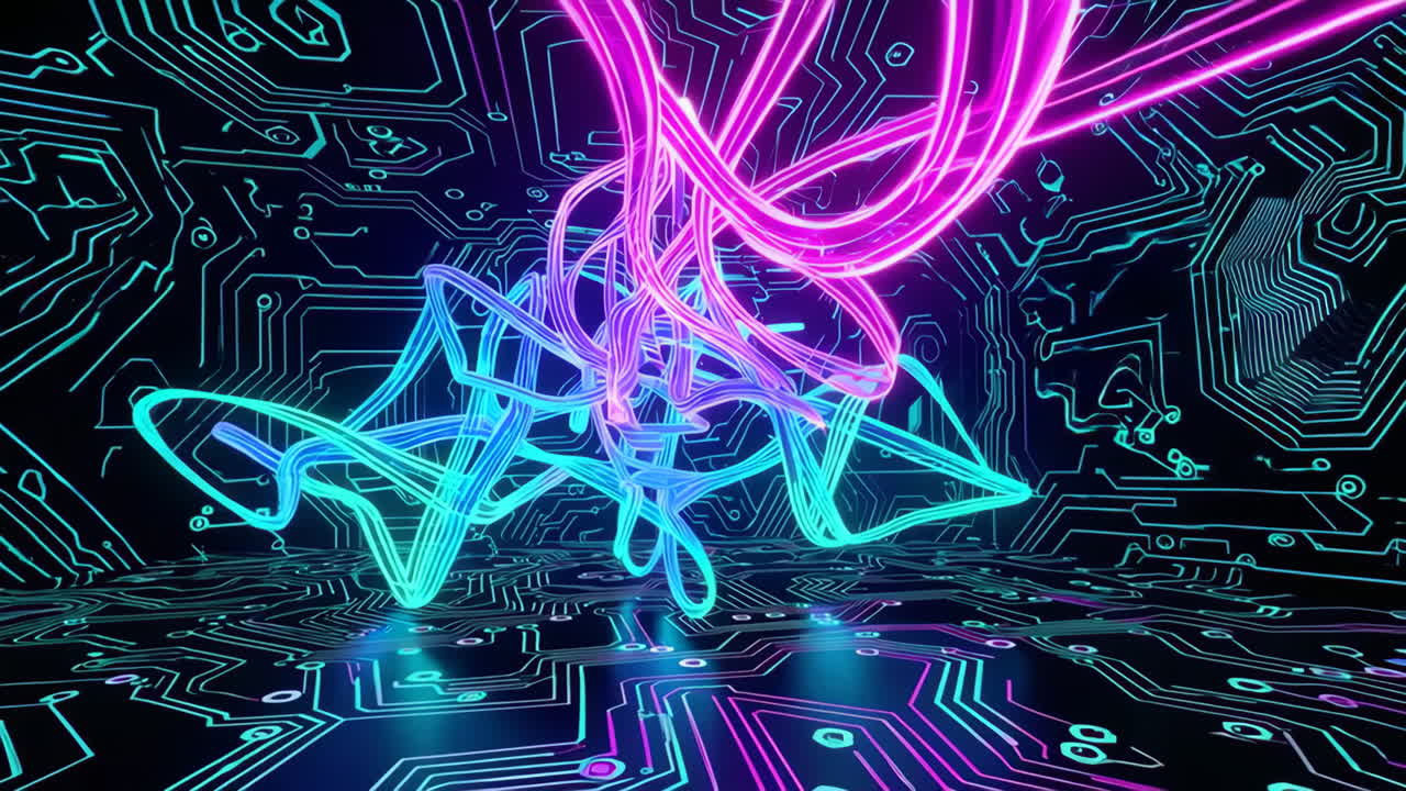 Neon Cyberpunk Circuit Board Art