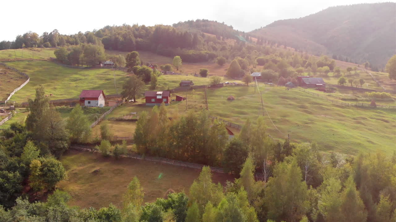 Aerial footage over Small Village in the Mountains of Europe