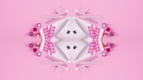 double effect manicure accessories move on pastel pink theme. stop motion