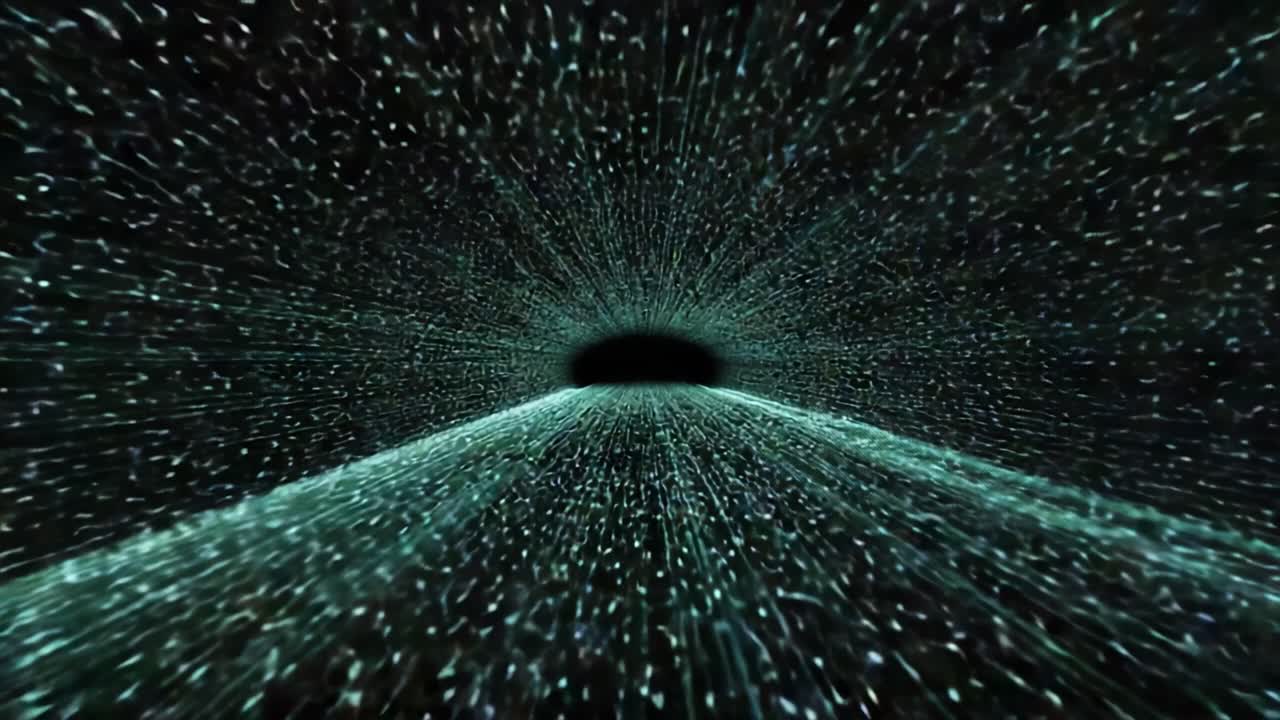 A Captivating Journey Through a Cosmic Tunnel, Exploring the Depths of Space with Radiant Particles and Vibrant Energy Creating an Illusion of Speed and Motion