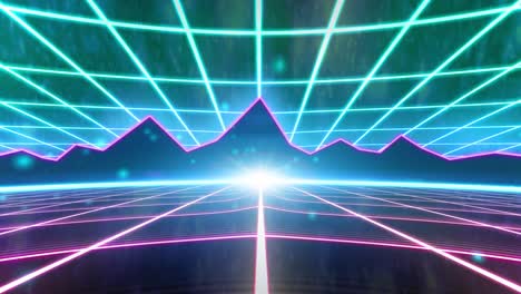 Retro-80s-VHS-tape-video-game-intro-landscape-vector-arcade-wireframe-mountains