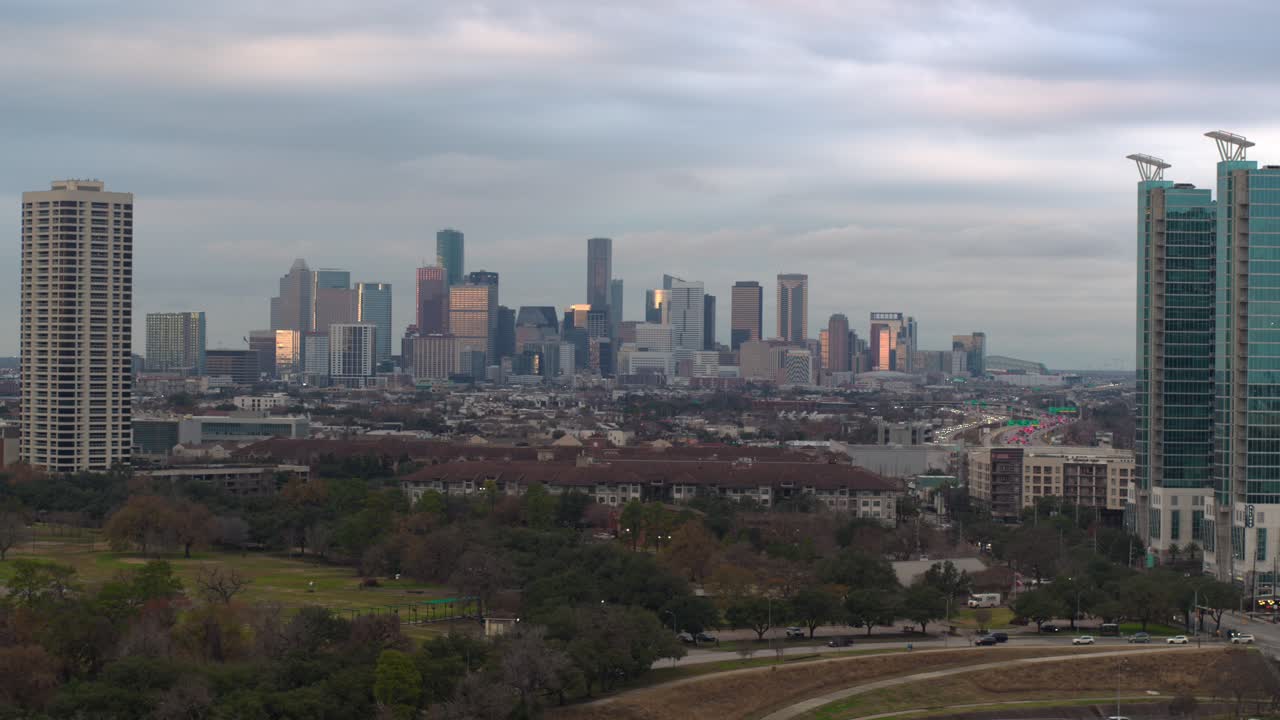 Establishing shot of downtown Houston from the Texas Medical Center area