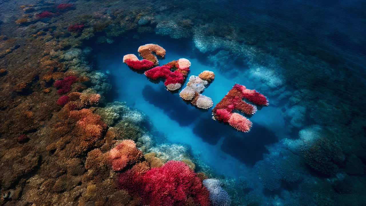 Vibrant Coral Reef Beneath Clear Waters Displaying the Word 'SALE' Formed by Colorful Marine Life in a Stunning Underwater Scene Captured from Above