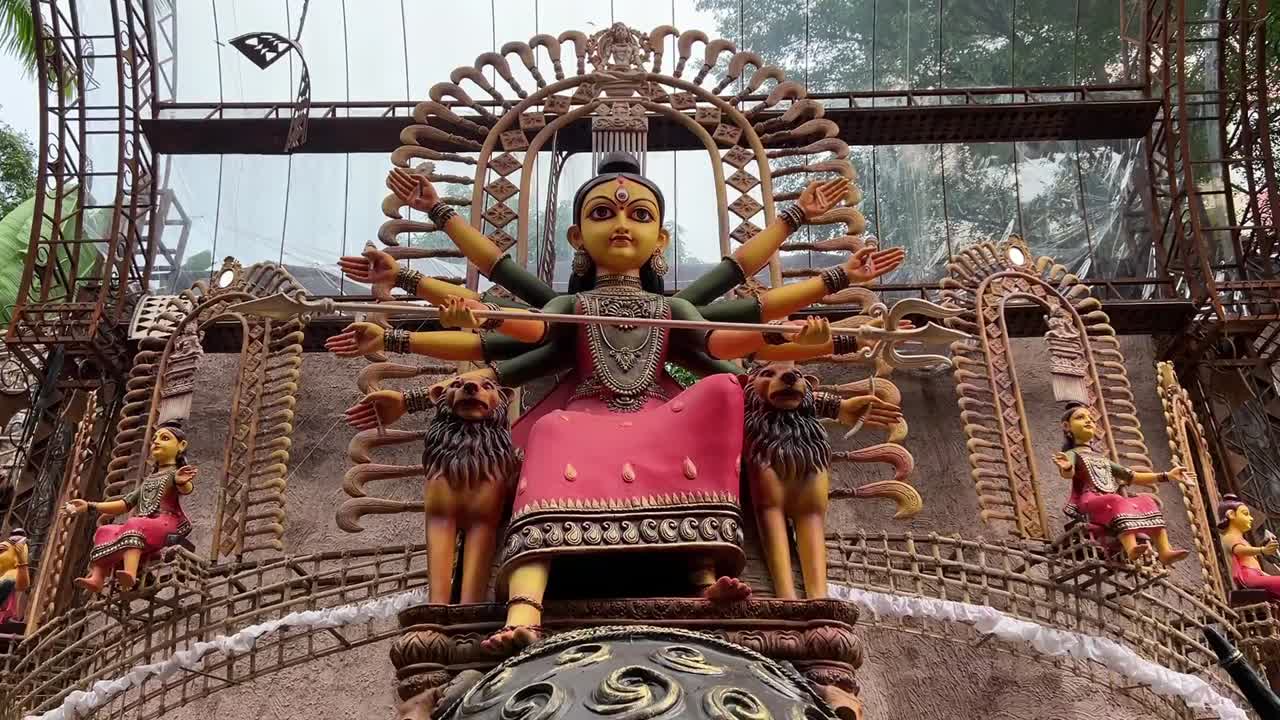 Huge Durga Maa idol in a puja pandal in Kolkata during the year 2025