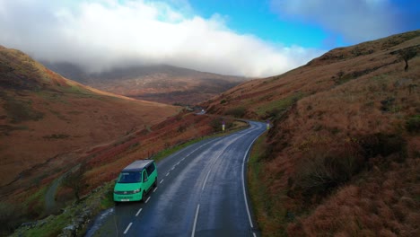 narrow highway in pen-pass mountain pass uk - aerial shot