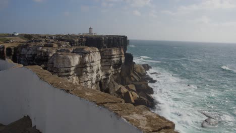 unique coastal rock formations by the sea in slow motion, day. this is in peniche, portugal. with a view to the atlantic ocean