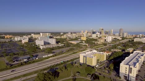 4k aerial drone video of waterfront skyline of downtown st