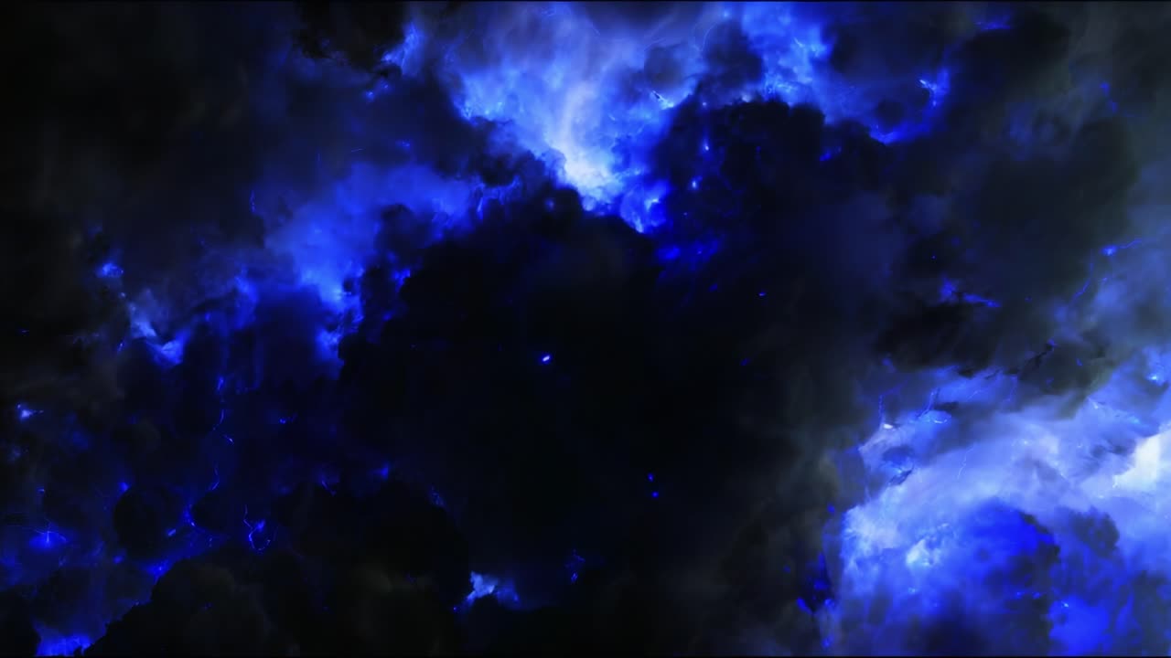 A Stunning Display of Electric Blue Thunderstorm Clouds Illuminated by Lightning Strikes, Creating a Dramatic and Atmospheric Visual Experience of Nature's Power and Beauty
