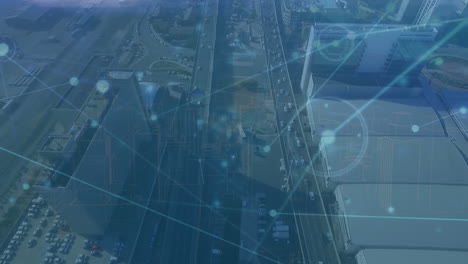 animación de la red de conexiones sobre el paisaje urbano