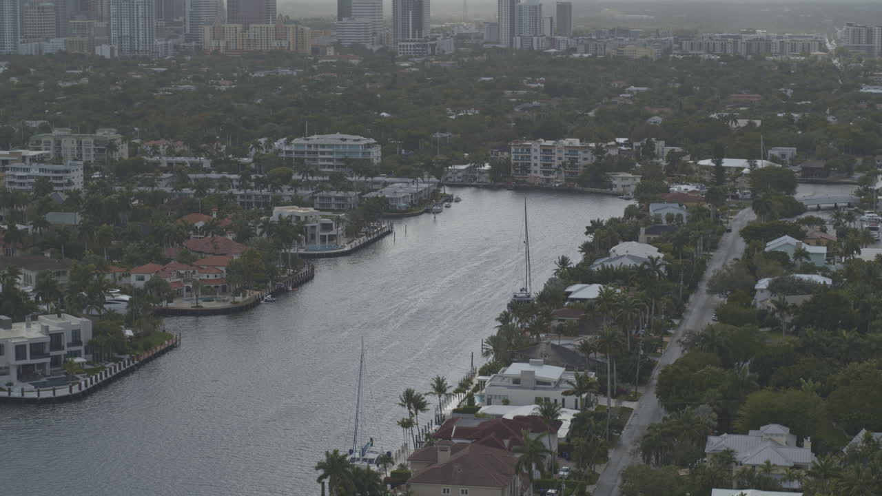 Fort Lauderdale Florida Aerial v20 birdseye view from millionaires homes to the skyline - DJI Inspire 2, X7, 6k - March 2020