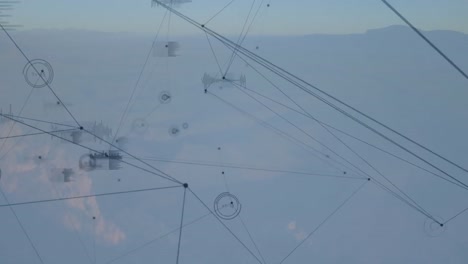animación de la red de conexiones con el registro estadístico sobre el paisaje en el fondo
